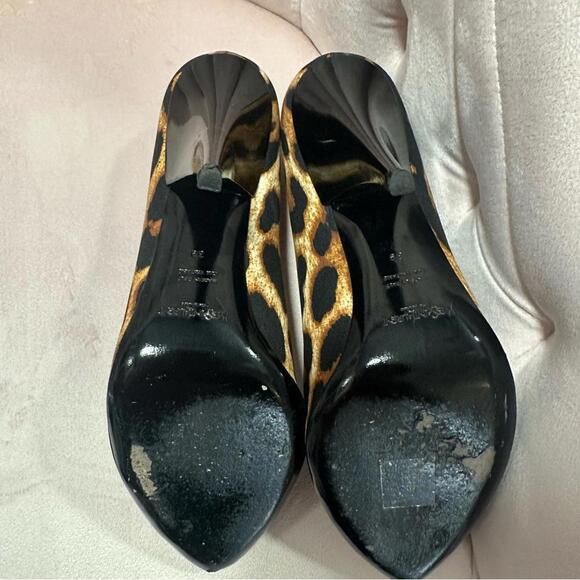 YSL Yves Saint Laurent Pumps Fabric Patent Heels Black Leopard - Picture 6 of 8